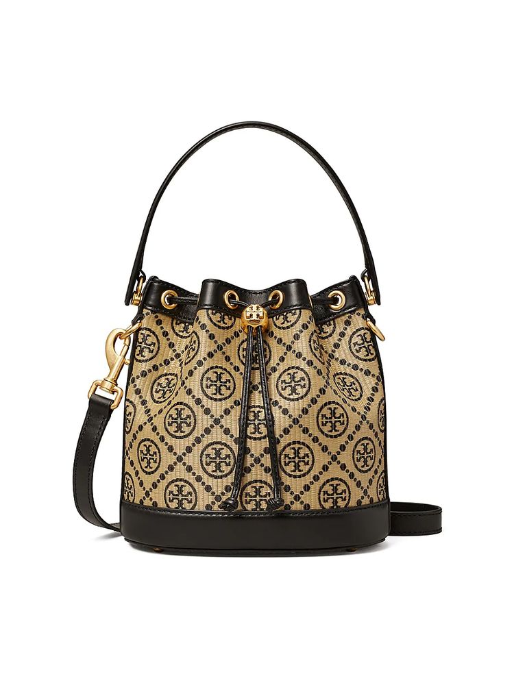 Tory Burch Women's T Monogram Raffia Bucket Bag - Black | The Summit