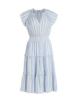 Women's Amellia Striped Linen-Blend Midi-Dress - New Haven Stripe - Size Large