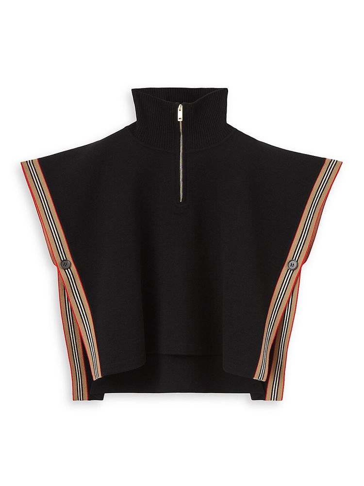 Burberry Girl's Ginny Striped-Trim Cape - Black | The Summit