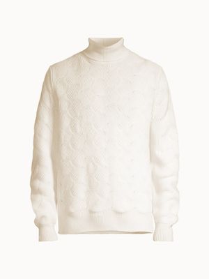 Men's Wool-Cashmere Turtleneck Sweater - White