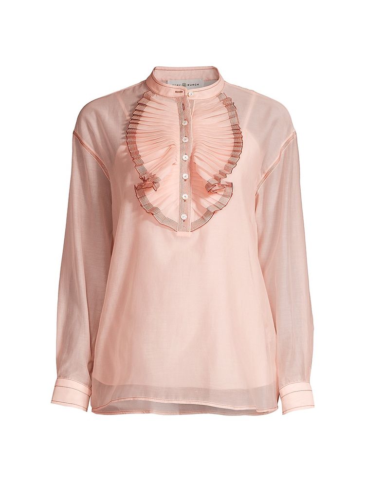 Tory Burch Women's Ruffle-Front Blouse - Tulip Rose - Size 6 | The Summit