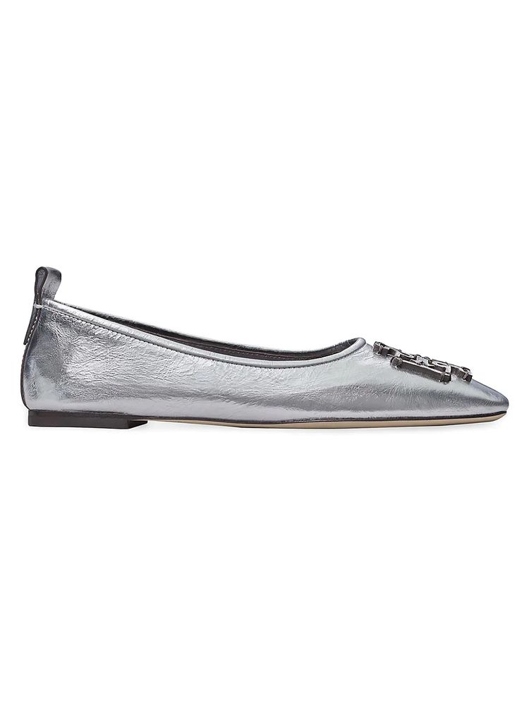 Tory Burch Women's Ines Metallic Leather Ballet Flats - Silver - Size  |  The Summit