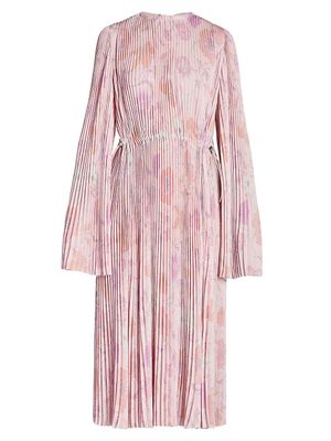 Women's Pleated Kimono-Sleeve Midi Dress - Pink - Size 4