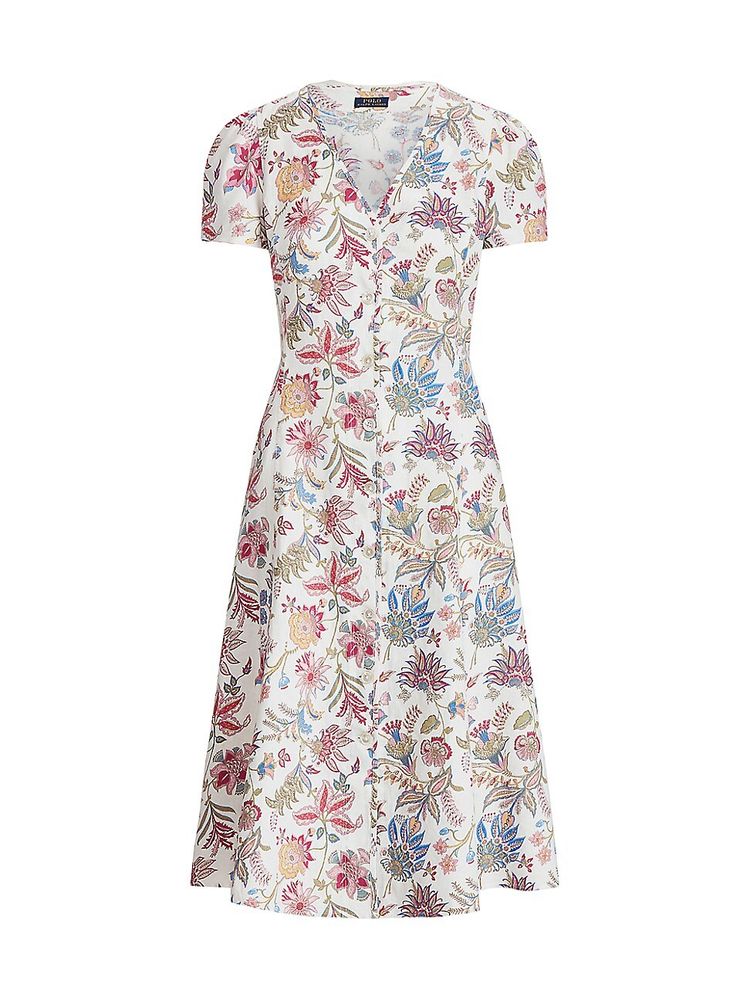 Polo Ralph Lauren Women's Nea Paneled Floral Linen Midi-Dress - Wallpaper |  The Summit