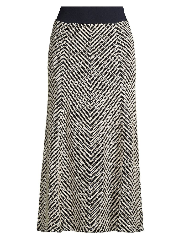 Tory Burch Women's Chevron Stripe Midi Skirt - French Cream Navy - Size XS  | The Summit