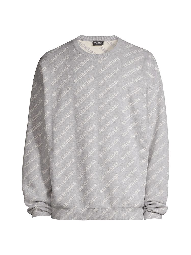Balenciaga Men's All-Over Wool-Blend Crewneck Sweater - Grey White Size Large |