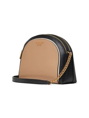 Women's Morgan Colorblocked Saffiano Leather Double Zip Dome Crossbody Bag - Cafe Mocha