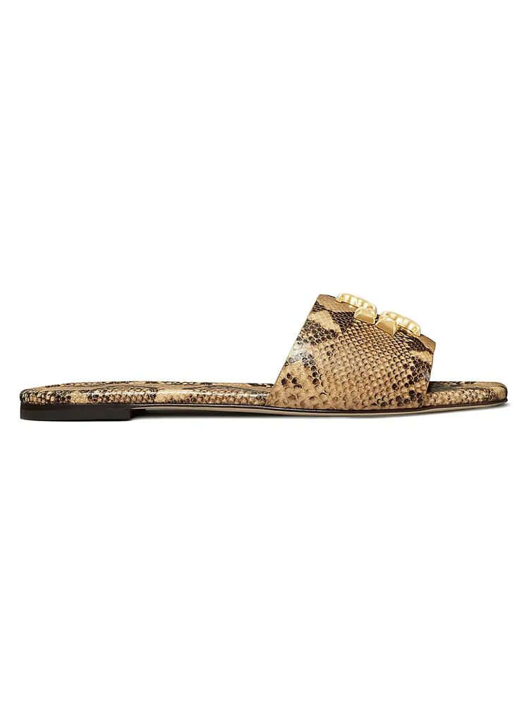 Tory Burch Women's Eleanor Snake-Embossed Leather Slides - Desert Dusk  Sandals | The Summit