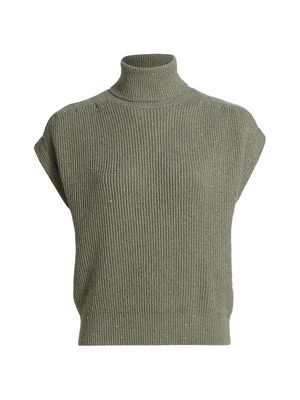 Women's Sequined Wool-Cashmere Turtleneck Sweater - Military