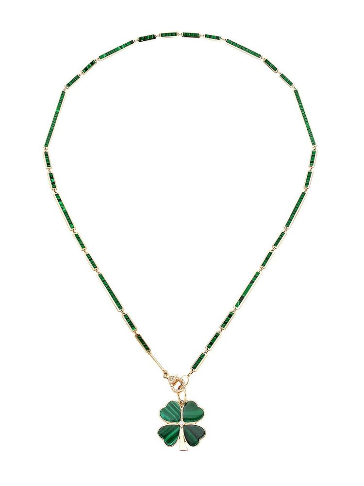 14K Yellow Gold Malachite Four Leaf Clover Necklace