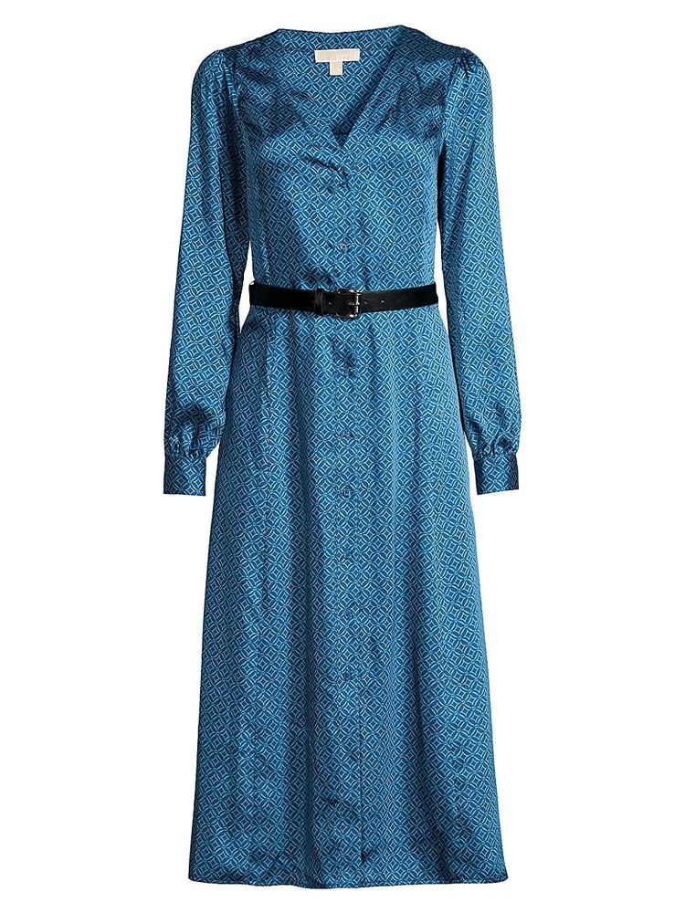 MICHAEL Michael Kors Women's Satin Belted Midi-Dress - River Blue - Size  Large | The Summit