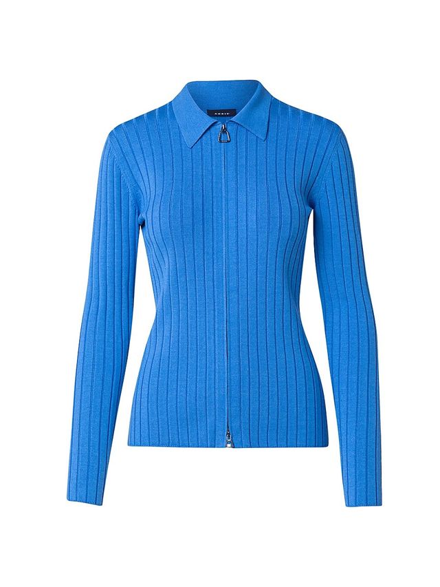 Akris Women's Rib-Knit Zip Cardigan - Cornflower | The Summit