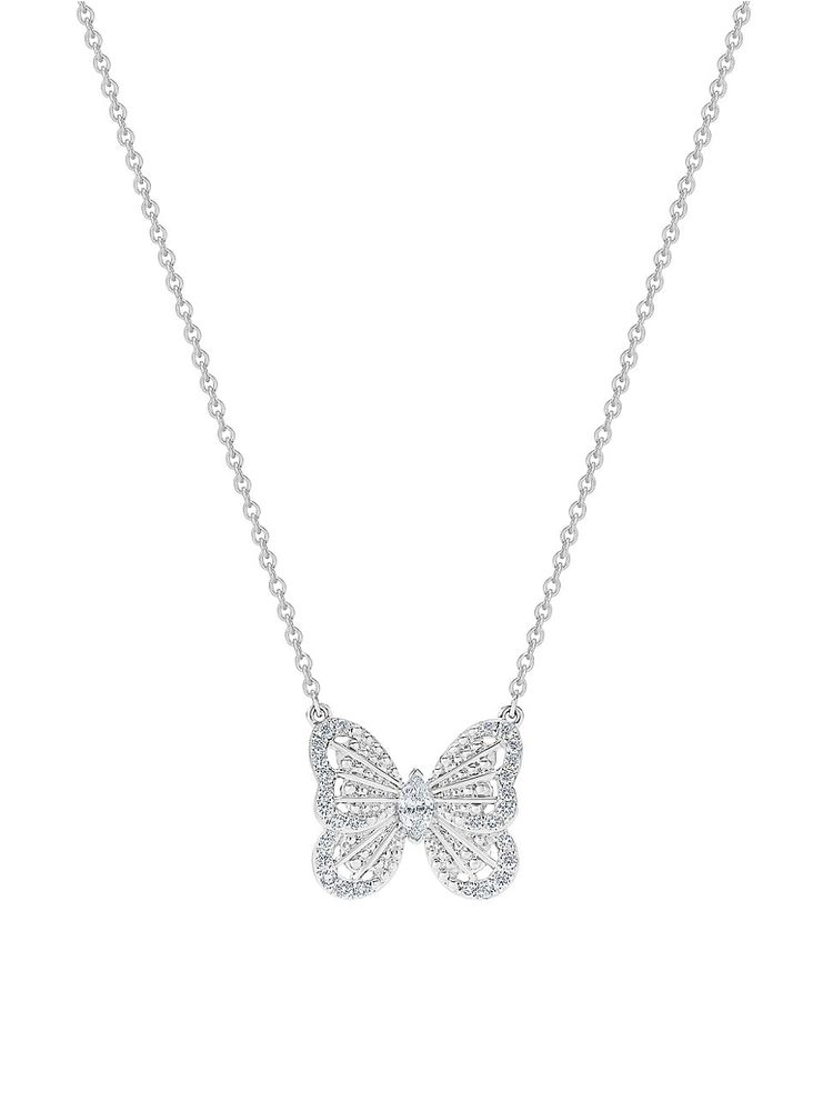 de Beers Jewellers 18kt White Gold portraits of Nature Butterfly Diamond Necklace - Silver