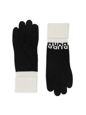 Women's Logo Intarsia Two-Tone Cashmere Gloves - Black White
