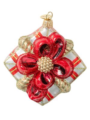 Tartan Berry & Thread Present Glass Ornament - Red