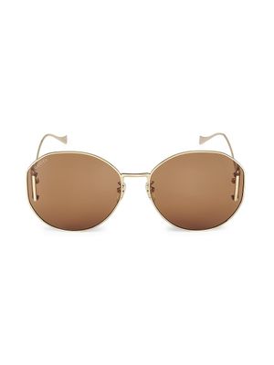 Women's Fork 63MM Round Metal Sunglasses - Gold