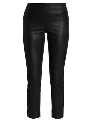 Women's Leather Slim-Fit Ankle Pants - Black