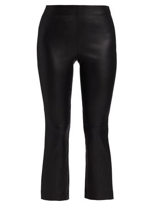 Women's Cropped Leather Boot-Cut Pants - Black