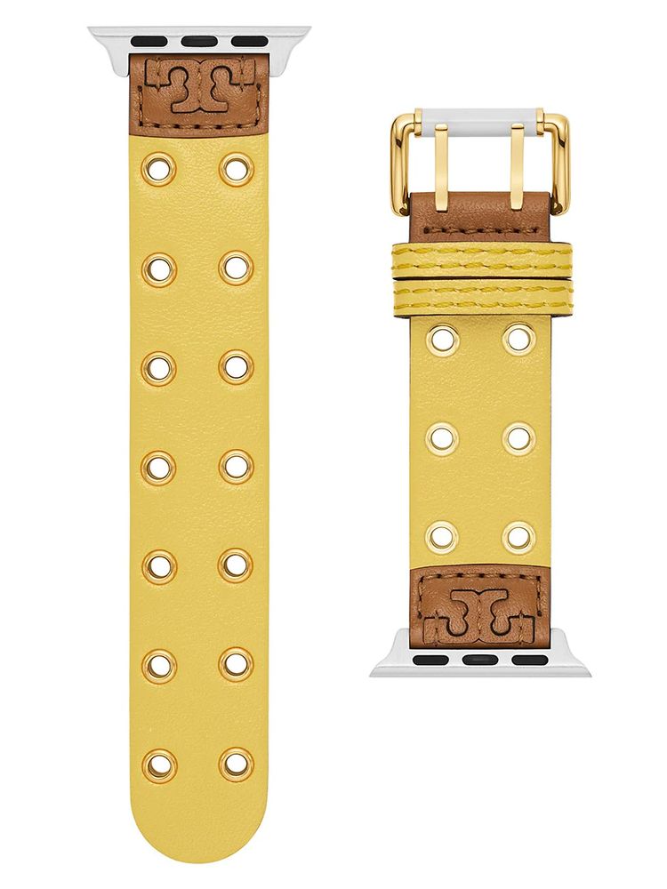 Tory Burch Women's Riveted Leather Apple Watch Strap - Yellow | The Summit