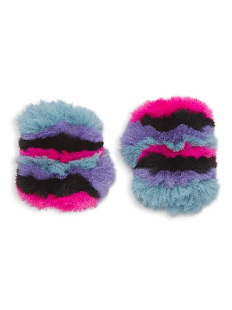 Jocelyn Women's Striped Faux Fur Mittens - Pink | The Summit