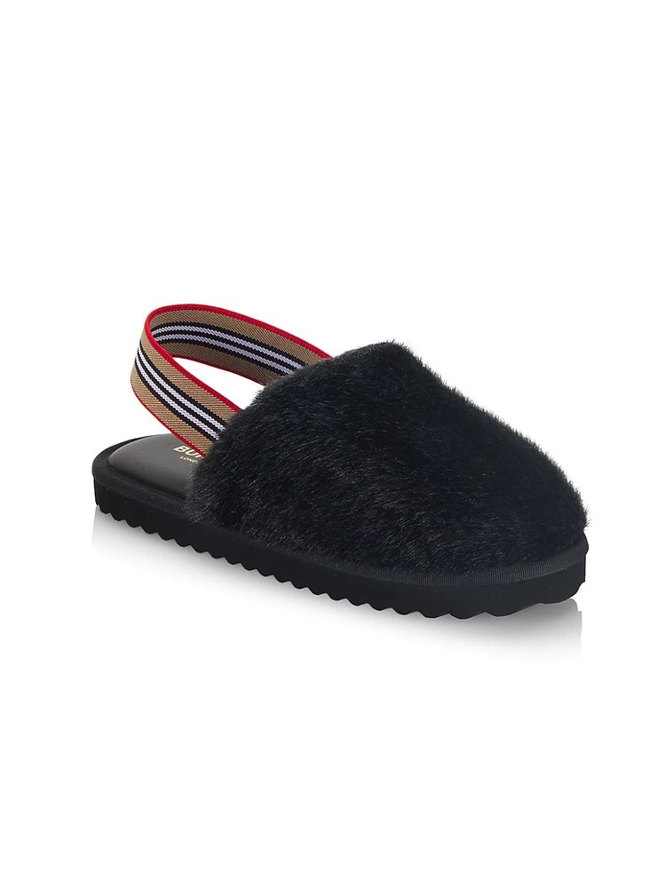 Burberry Little Kid's & Litherton Faux Fur Slippers - Black | The Summit