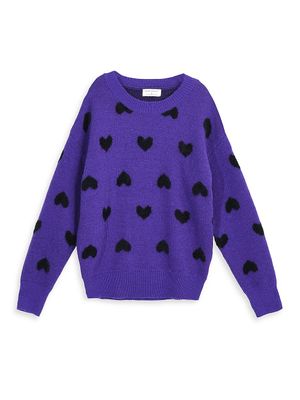 Girl's Knit Heart Sweater - Purple