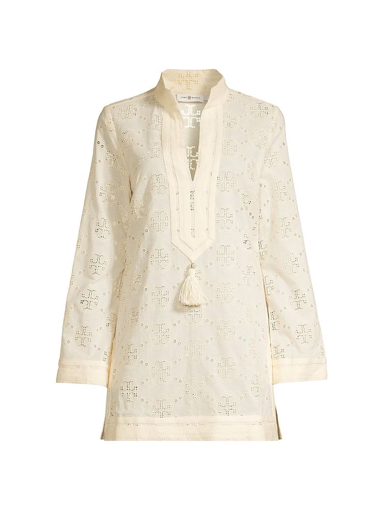 Tory Burch Women's Eyelet Cotton Tunic Blouse - French Cream | The Summit