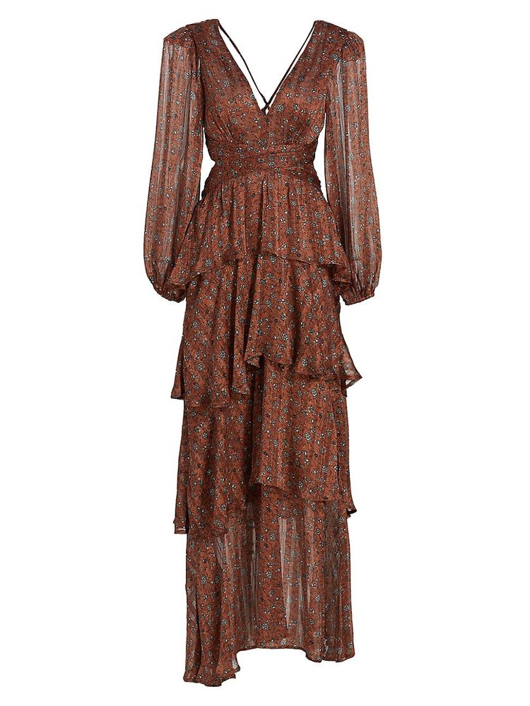 ASTR The Label Women's Anora Cutout Tiered Maxi Dress - Copper Black Ditsy  | The Summit