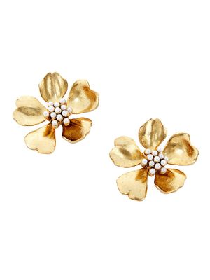 Women's Goldtone & Crystal Pearl Flower Stud Earrings - Pearl