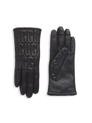 Women's Quilted Leather Gloves - Black