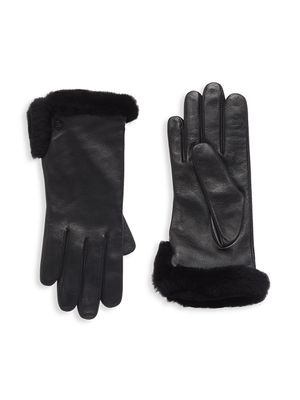 Women's Shearling-Trimmed Leather Gloves
