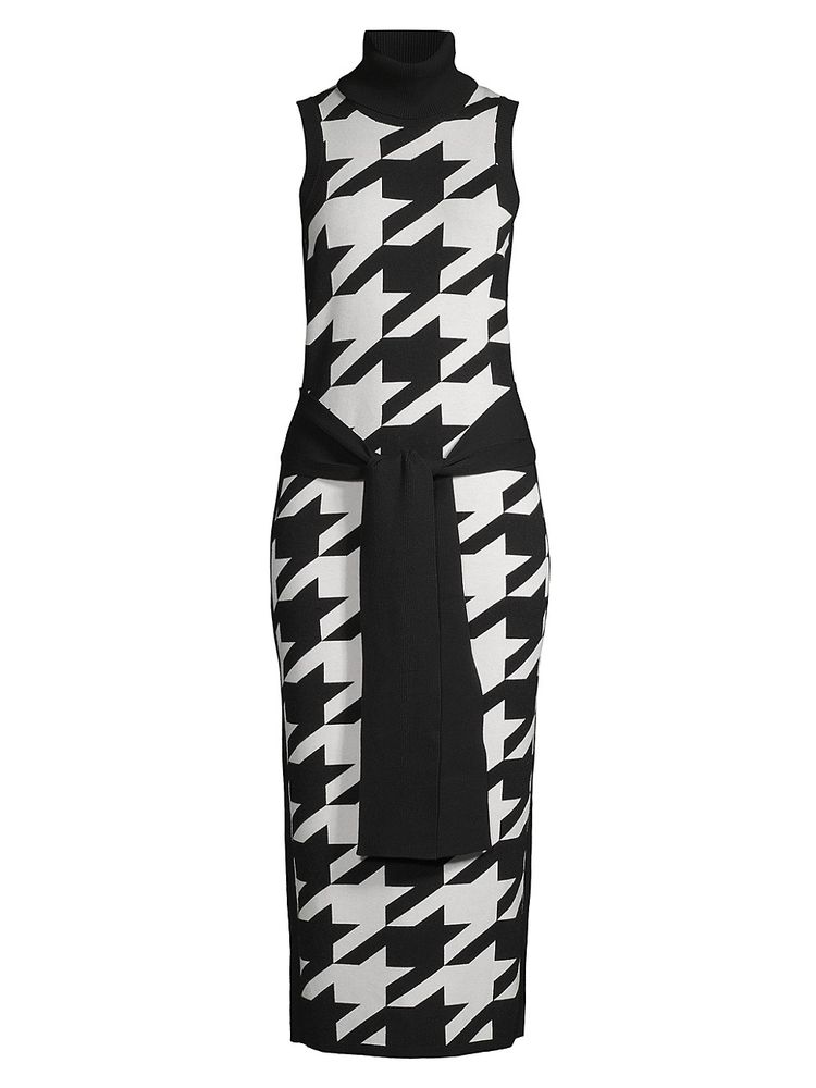 Toccin Women's Peggy Houndstooth Tie-Front Midi-Dress - Houndstooth - Size  Large | The Summit