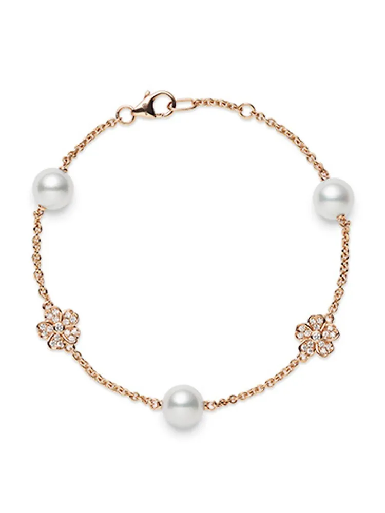 Mikimoto Pearl Cherry Blossom Station Necklace in Rose Gold