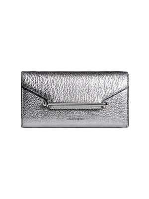 Women's Multrees Metallic Leather Wallet-On-Chain - Dark Silver