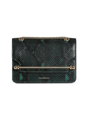 Women's Mini East/West Snake-Embossed Leather Shoulder Bag - Bottle Green