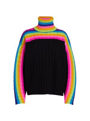 Women's Rainbow Striped Turtleneck Sweater - Black Multi