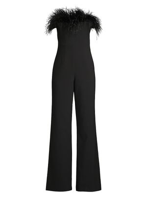 Women's Desi Feather-Trimmed Jumpsuit - Black