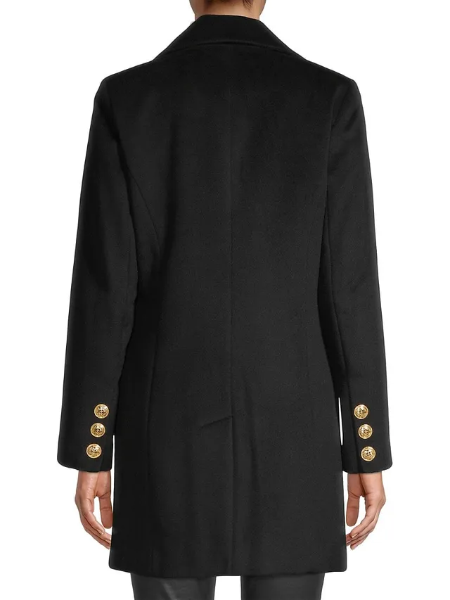 Sam Edelman Women's Double-Breasted Wool Military Coat Black