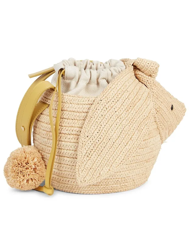 Bunny Bucket small leather-trimmed raffia shoulder bag