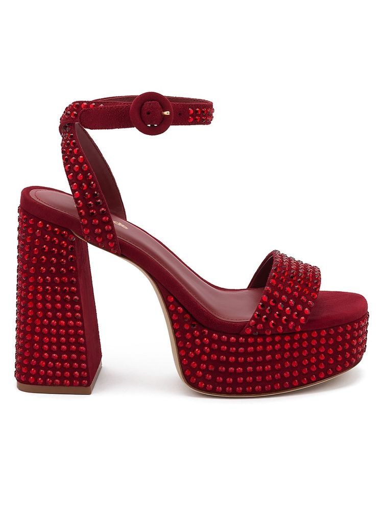 Larroudé Women's Dolly Crystal-Embellished Suede Platform Sandals - Red |  The Summit