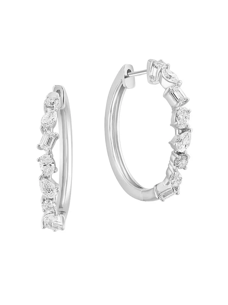 Audrey14k Yellow Gold Hoop Earrings in White Diamond