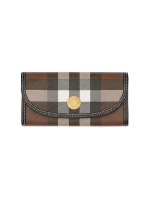 Leather and checked coated-canvas wallet