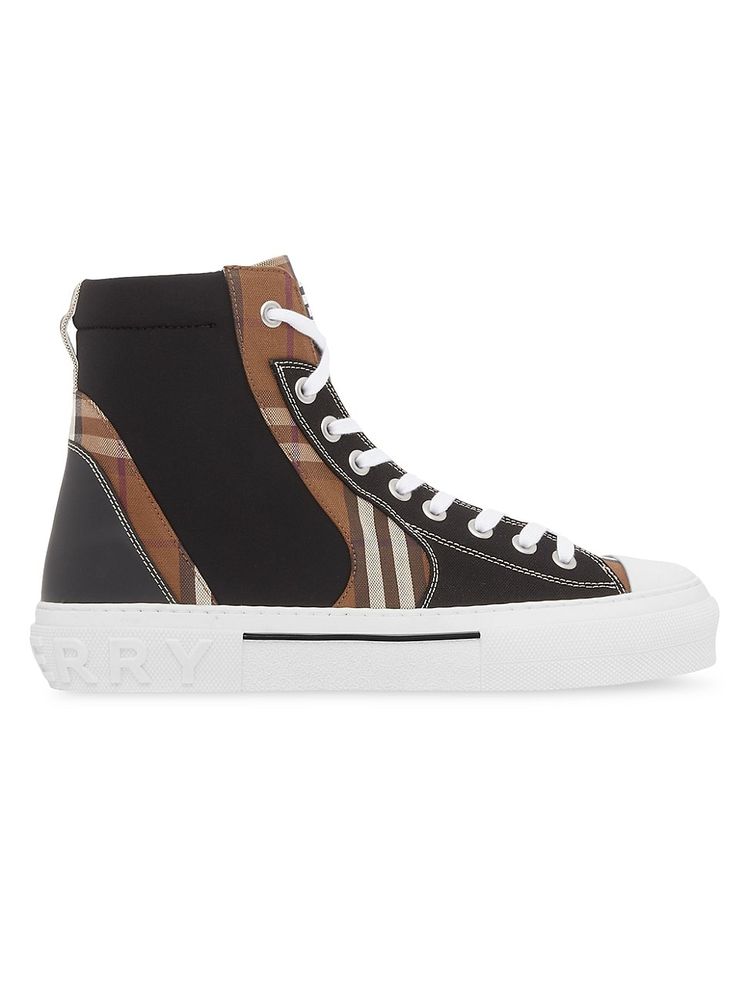 Burberry Men's Kai Check High-Top Sneakers - Black Brown | The Summit