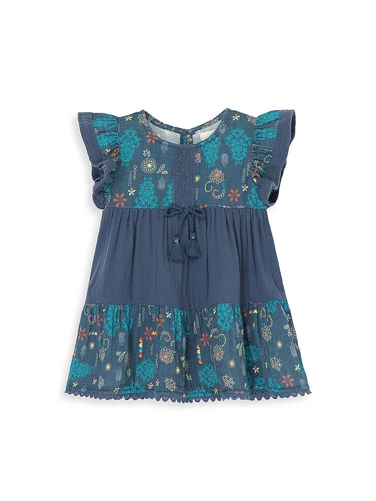 Peek Baby Girl's Lace Trim Gauze Dress - Navy Months | The Summit