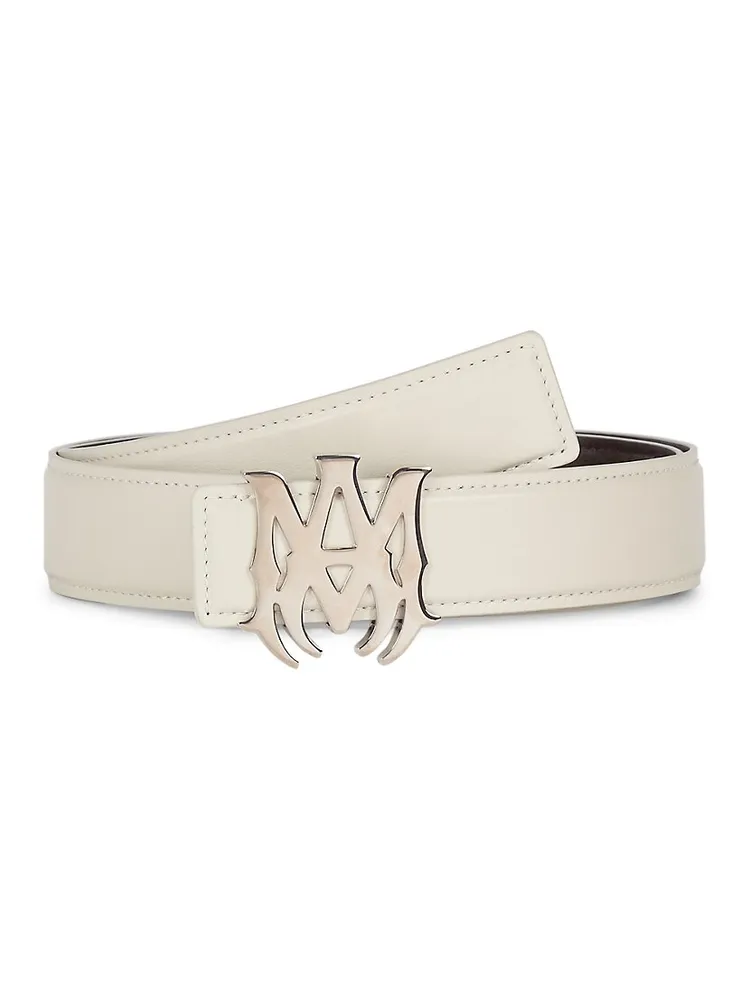 Logo Leather Belt in White - Amiri