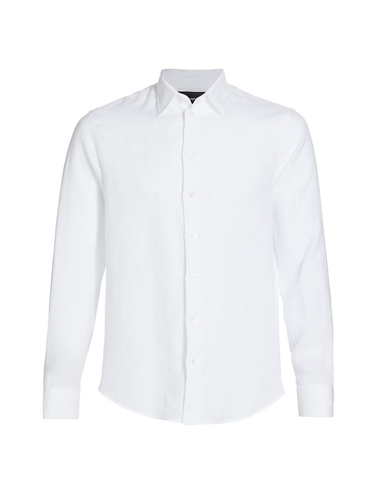 Emporio Armani Men's Solid Linen Dress Shirt - White | The Summit