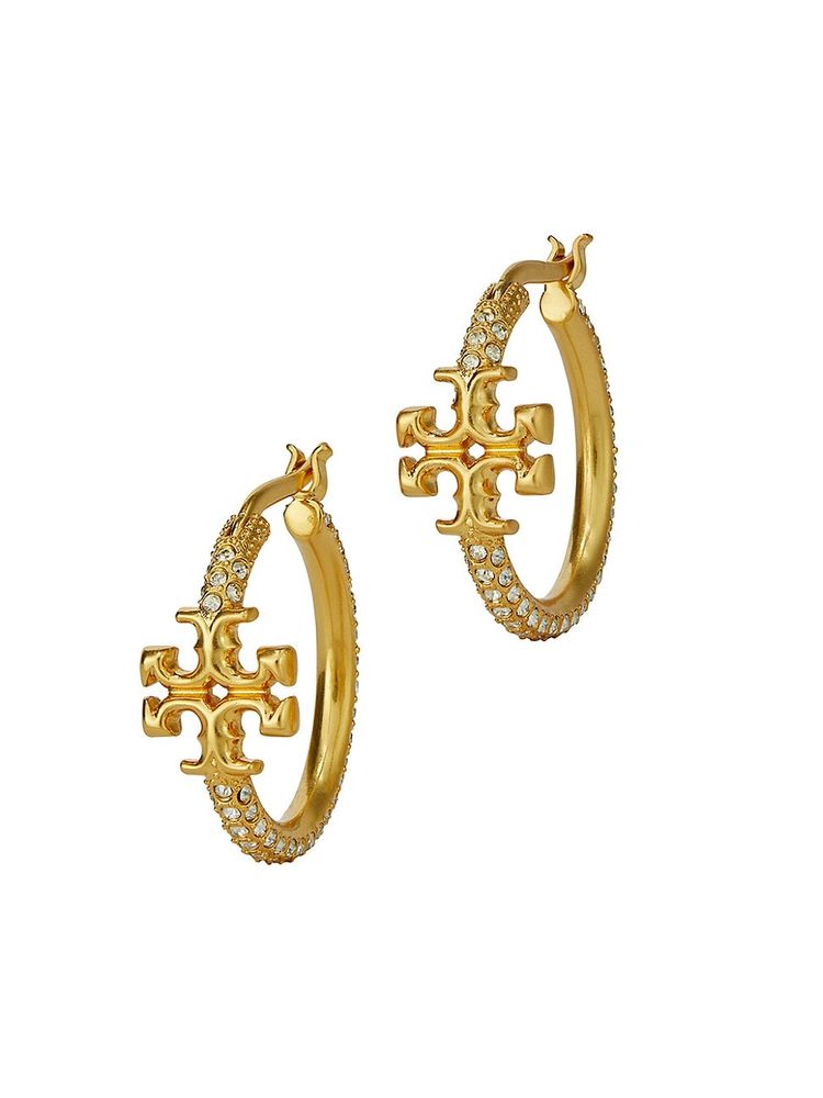 Tory Burch Women's Eleanor 18K-Gold-Plated & Glass Crystal Small Logo Hoop  Earrings - Brass | The Summit