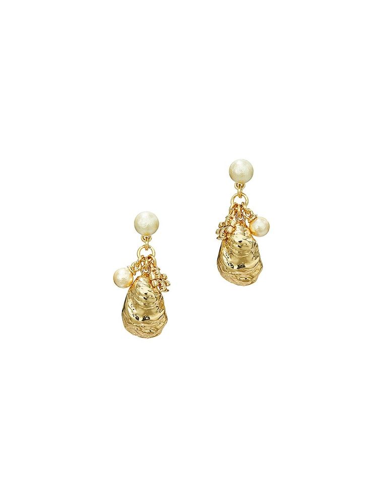 Tory Burch Women's Kira 14K Yellow Gold & Cotton Faux Pearl Charm Earrings  - Gold | The Summit