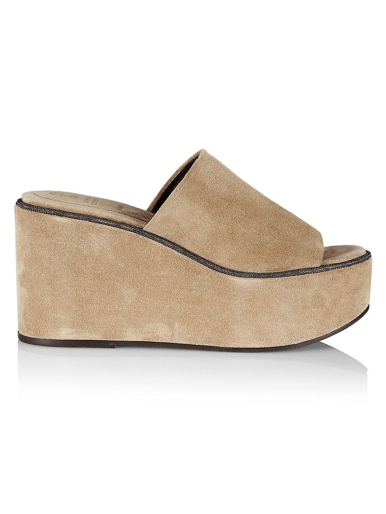 Brunello Cucinelli Women's Monili Suede Wedge Sandals - Light Brown | The  Summit