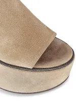 Brunello Cucinelli Women's Monili Suede Wedge Sandals